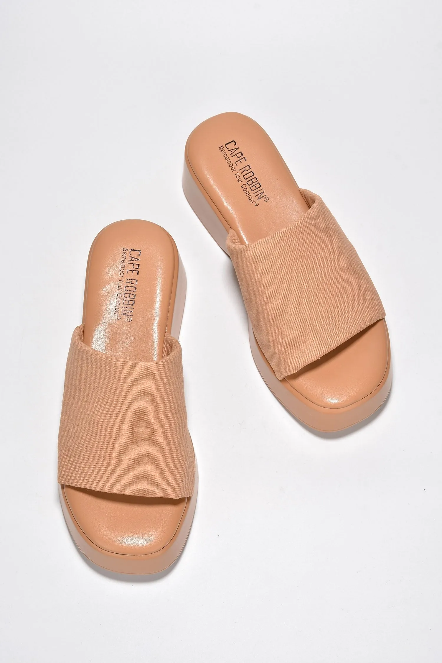 Cape Robbin Charges Nude Slip On Squared Open Toe Platform Wedge Heeled Sandals