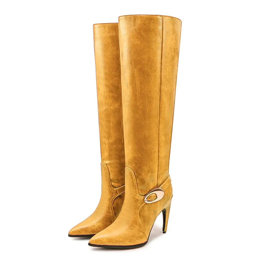 Trend4us Women's Chic Vintage Pointed Knee-High Boots