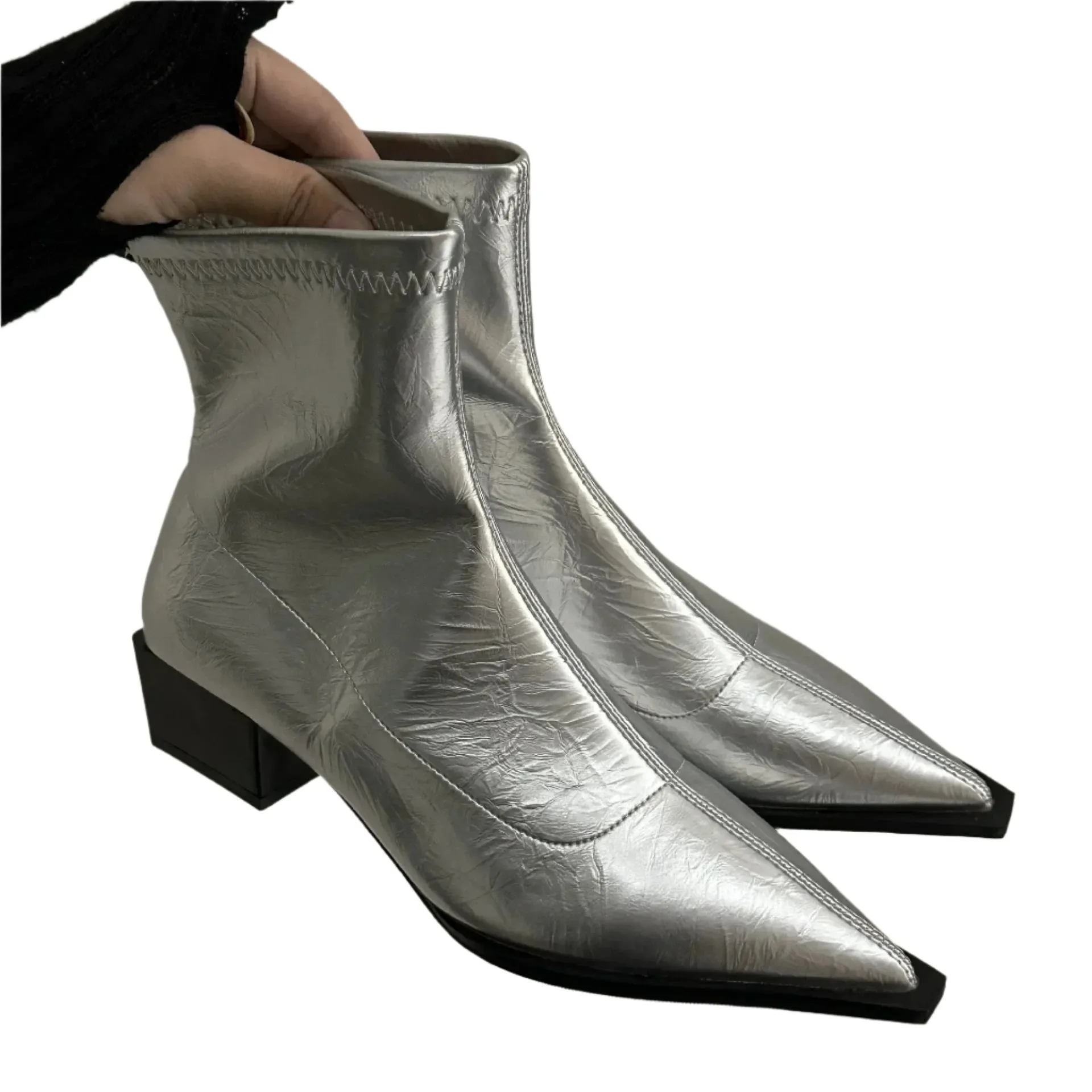 Women's Fashion Ankle Boots - Pointed Toe, Square Low Heel, Casual Winter Footwear